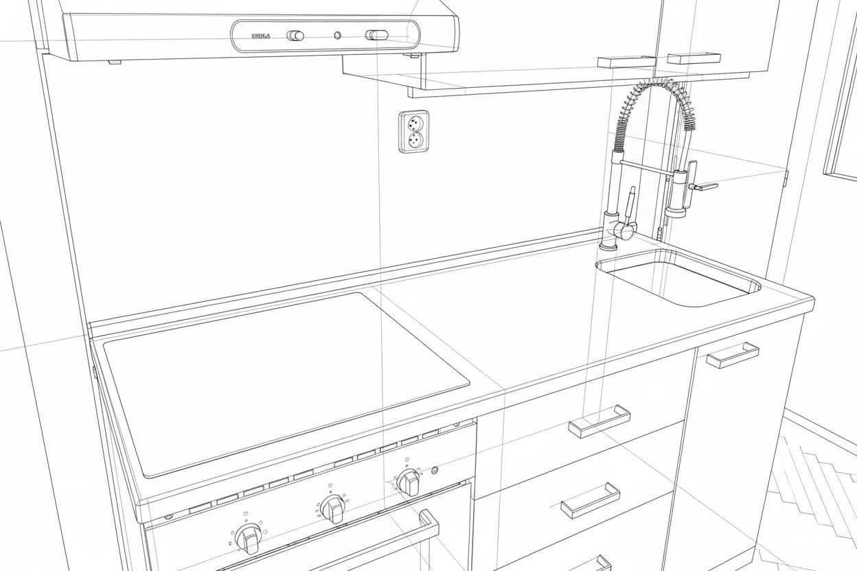 Dřevěná deska kuchyň – návrh, skica